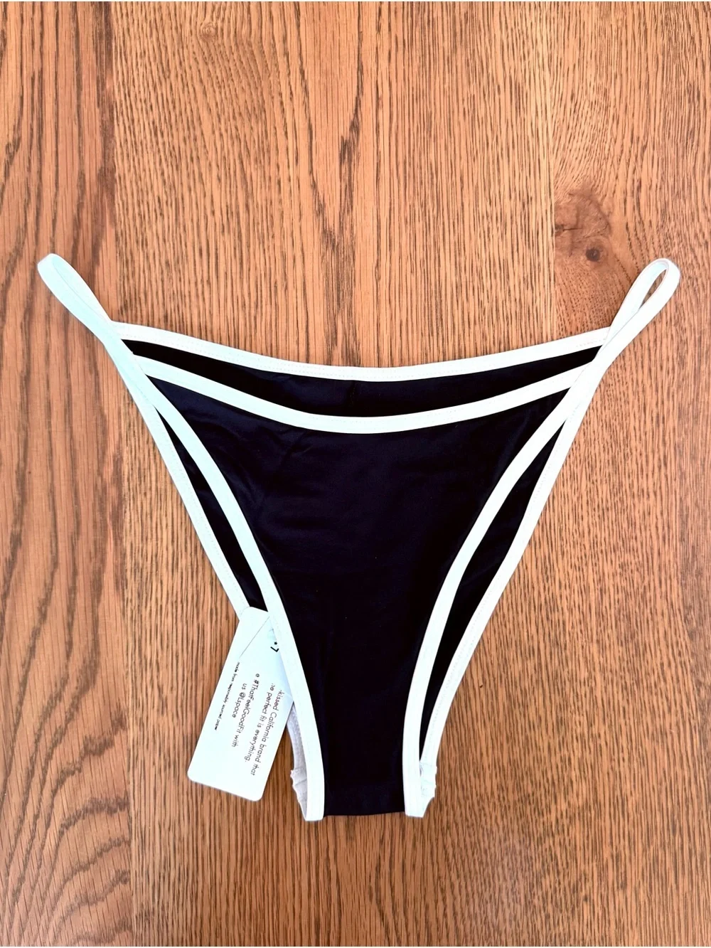 L*Space Tommy Bitsy Bikini Bottom Black White Trim Cheeky High Cut Swim NWT